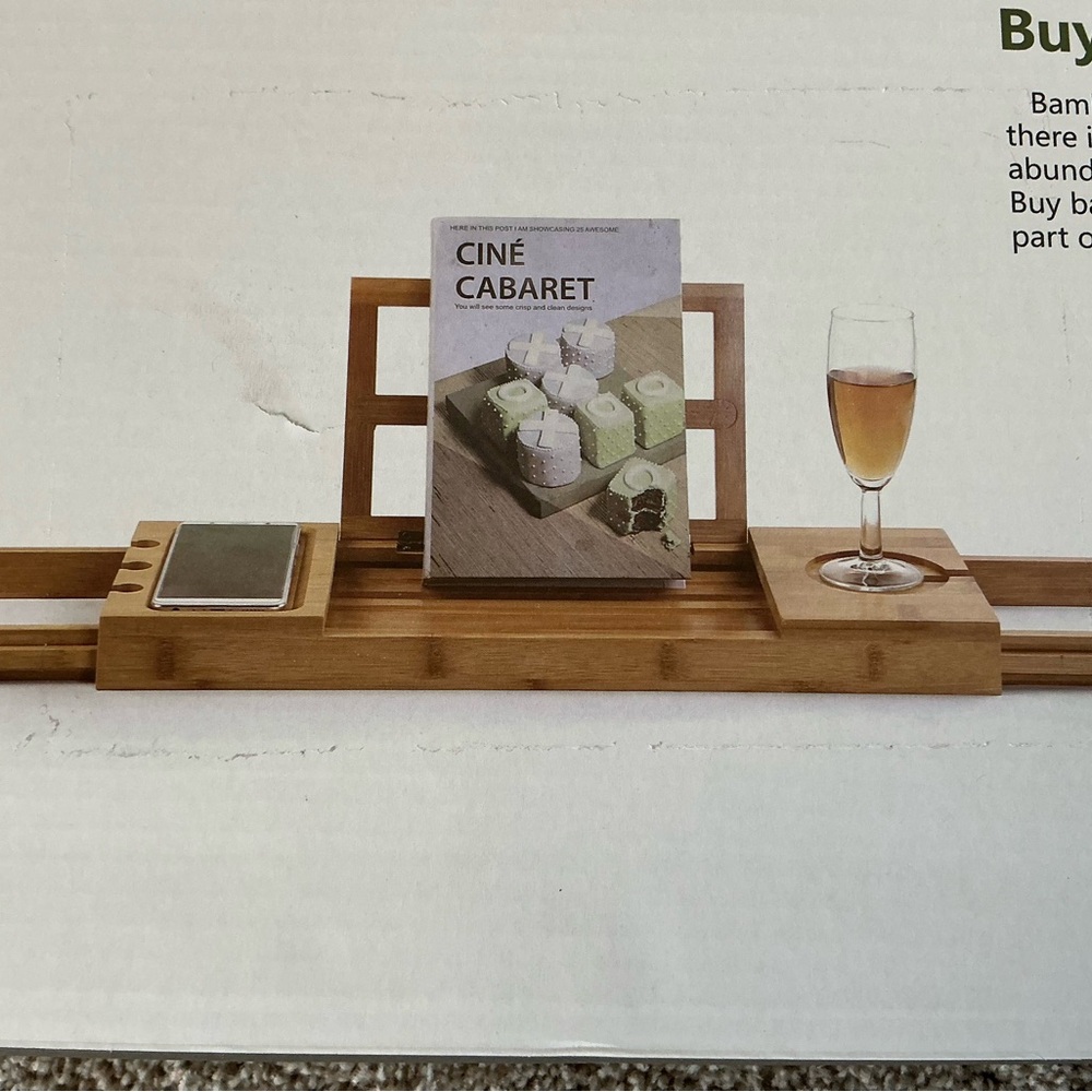Utoplike Bamboo Bath Caddy with Book and Wine Holder